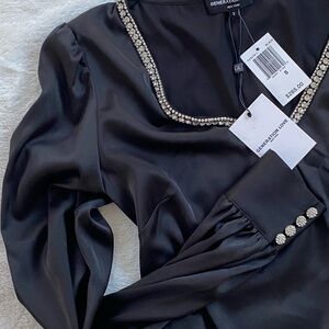 Generation Love Black Satin Top with Sparkling Details